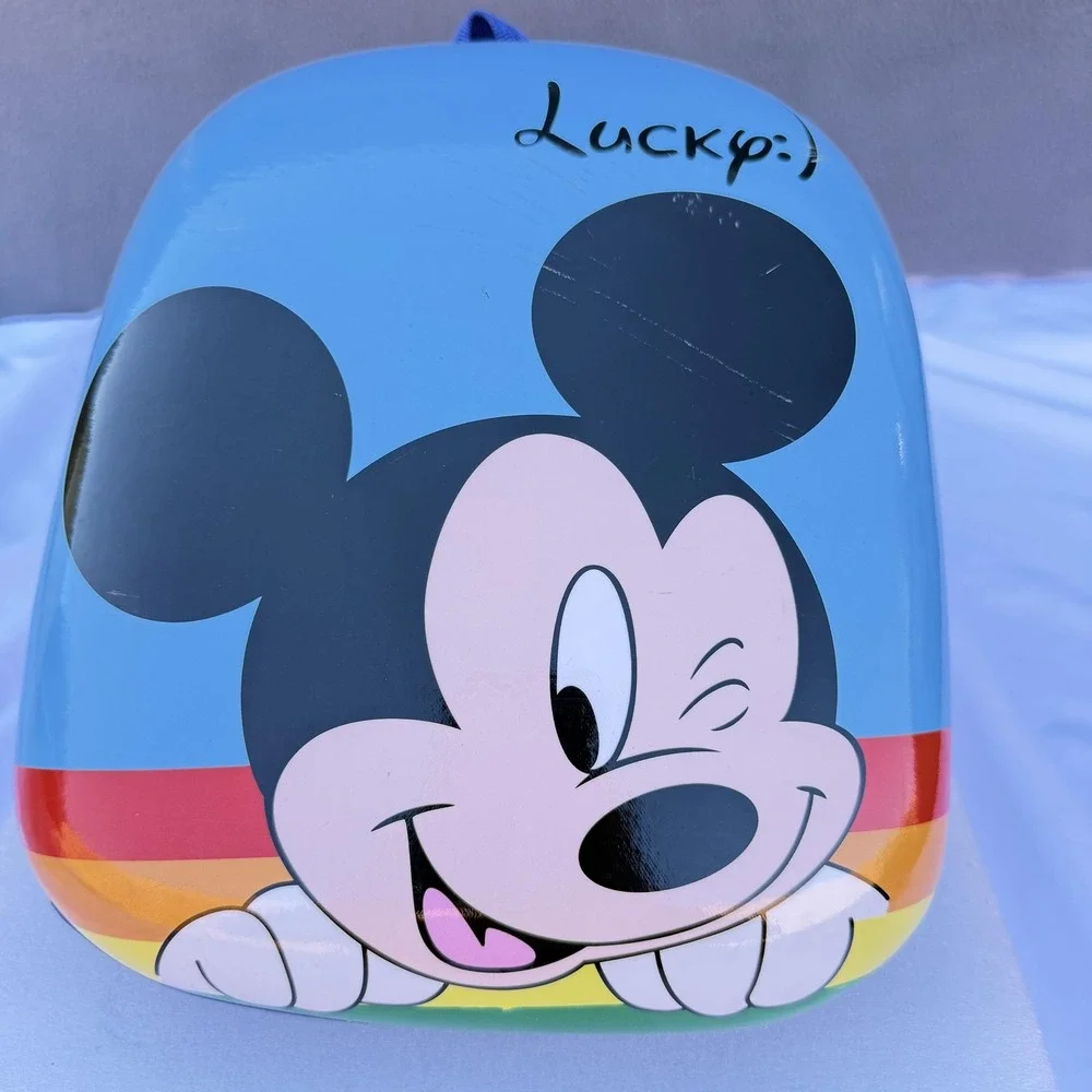 Mickey Mouse Kids Hard Shell Backpack Blue Rainbow Cartoon 14in Boys School Bag
